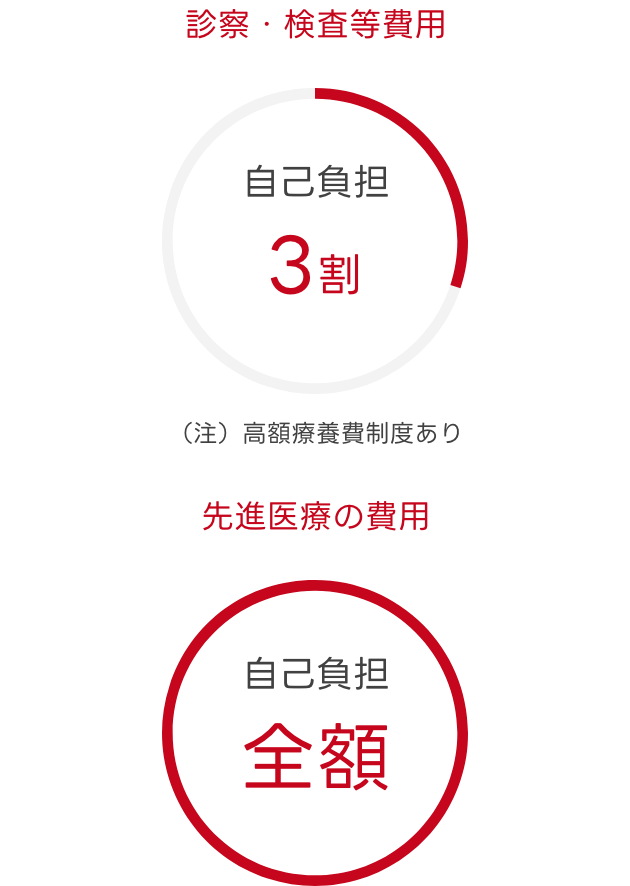 診察・検査等費用 自己負担3割（注）高額療養費制度あり 先進医療の費用 自己負担全額