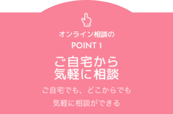 オンライン相談のPOINT 1 ご自宅から気軽に相談 ご自宅でも、どこからでも気軽に相談ができる