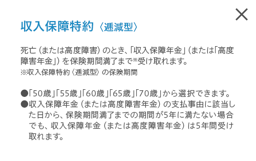 収入保障特約 逓減型